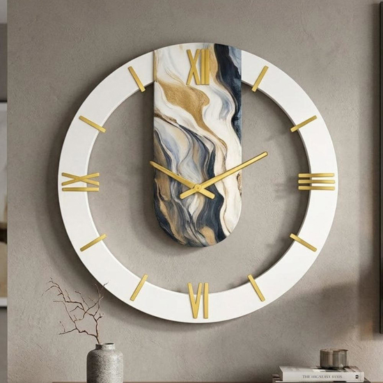 Orologio particolare da parete rotondo effetto marmorizzato dettagli oro 50cm
